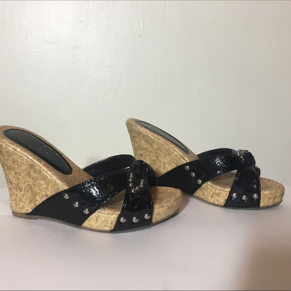 Bolaro brand patent, leather wedge sandal